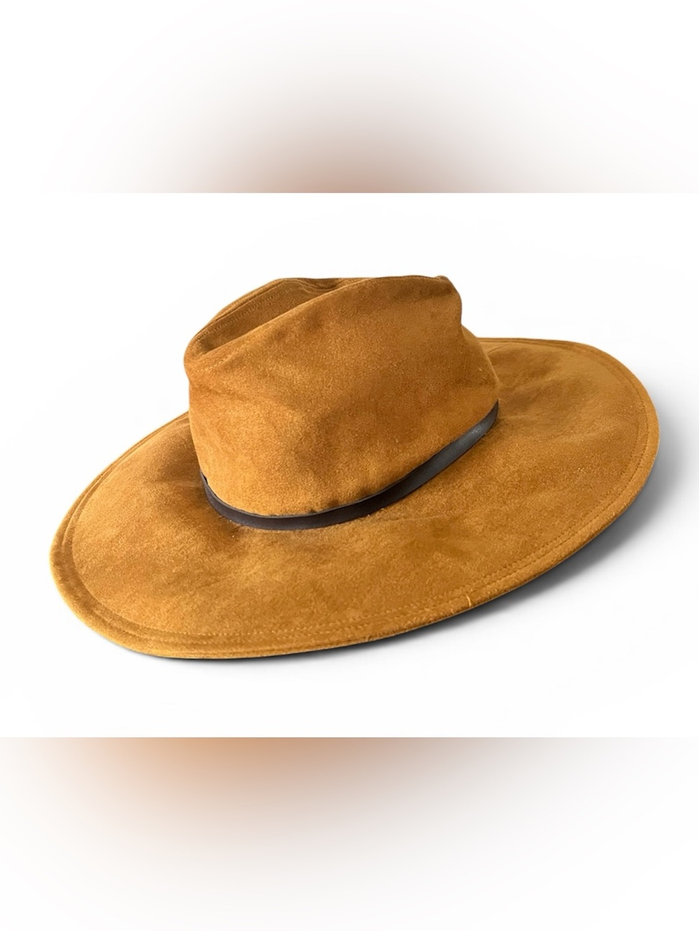 Zara Faux Suede Wide Brim Fedora Rancher Hat Camel Brown Boho Festival Fall 58cm